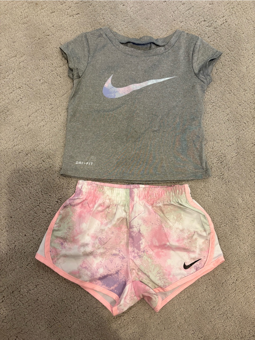 Nike Baby Girl Size 24 months Pink & Gray Athletic Set Dri Fit Outfit